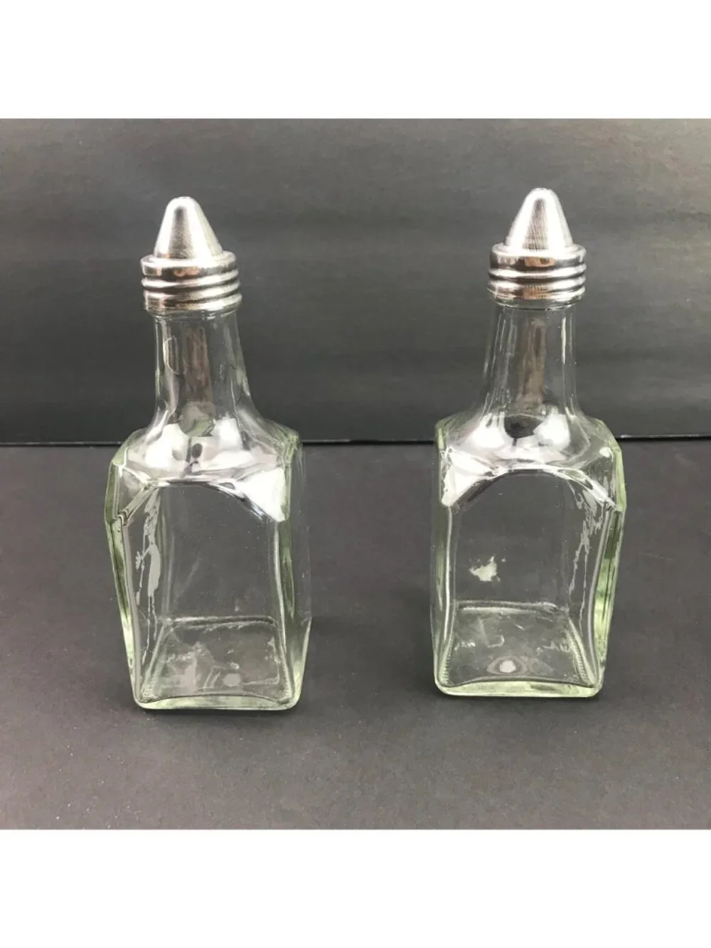 Skeleton Etched Glass Oil Vinegar Halloween Dispensers Bottles Metal Set Of 2